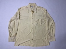 1970s Mens Yellow Polyester Knit Button-Down Shirt Size Large Vintage Disco