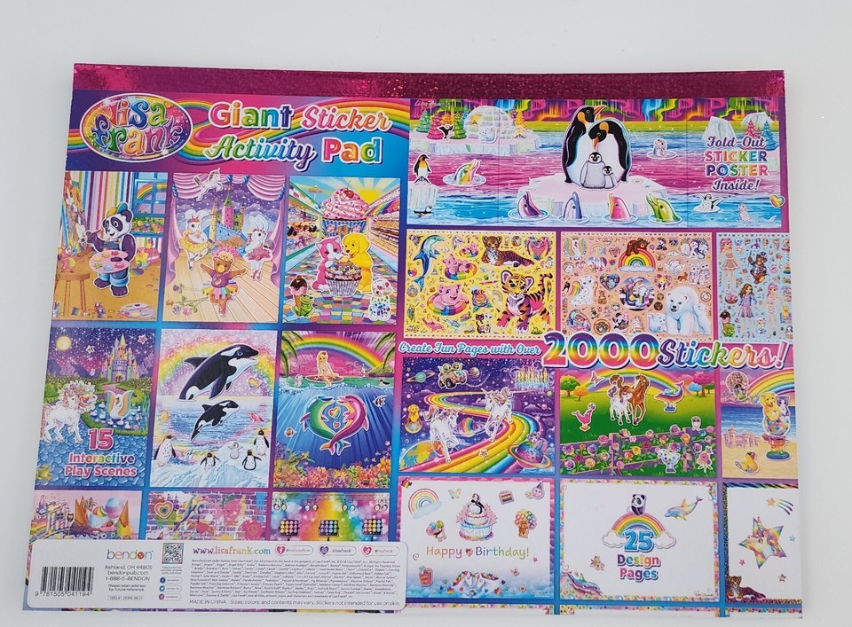 LISA FRANK Giant STICKER Activity PAD 2000 Stickers Poster Design Pages Heavy! eBay