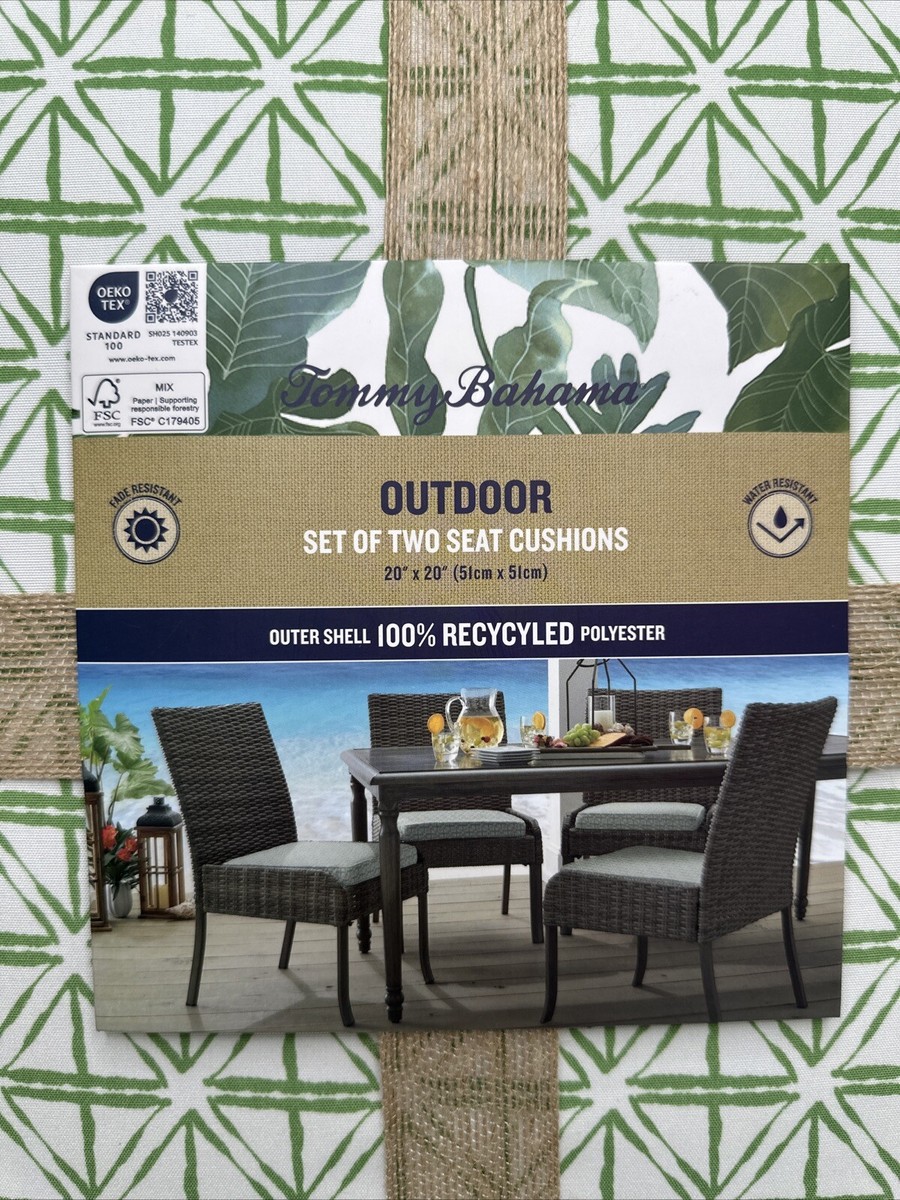 Tommy Bahama Outdoor Set Of Two Seat Cushions 20” X 20” Green White