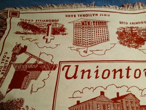 Woven Tapestry Throw Blanket Red Fayette County PA. Historical Landmarks 43x67 - Picture 5 of 7
