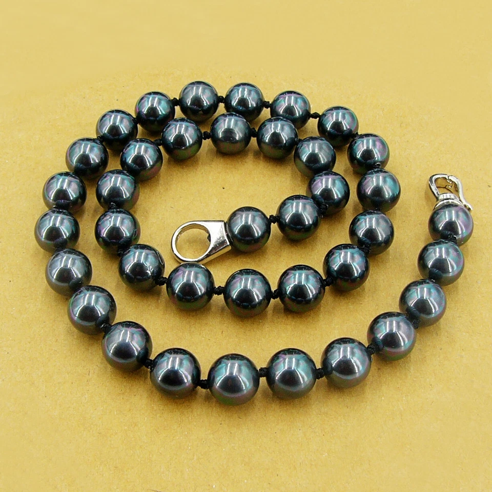 OPERHAUS Tahiti schwarze Muschelkernperle Perlen Kette Halskette Knoten Haken - Bild 2 von 4