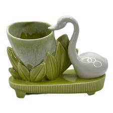 Duck Planter or Storage Vintage American Made Green and White 