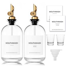 Mouthwash Dispenser for Bathroom 12.7 oz 2 Pack - Glass Mouthwash Bottle with...
