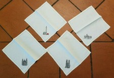 Stofftaschent&uuml;cher Baumwolle/ Leinen, Monumente Denkm&auml;ler Handgestickt, 4 St&uuml;ck