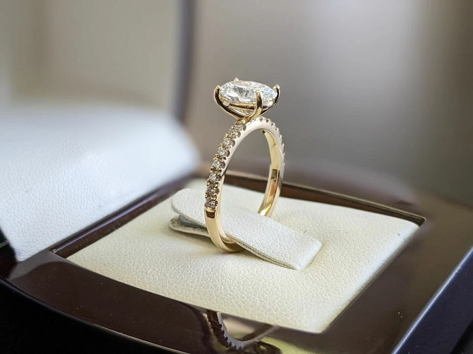 Diamond Engagement Ring IGI GIA Lab Created 14k Yellow Gold 1.25 Carat Oval Cut - Image 4 of 4