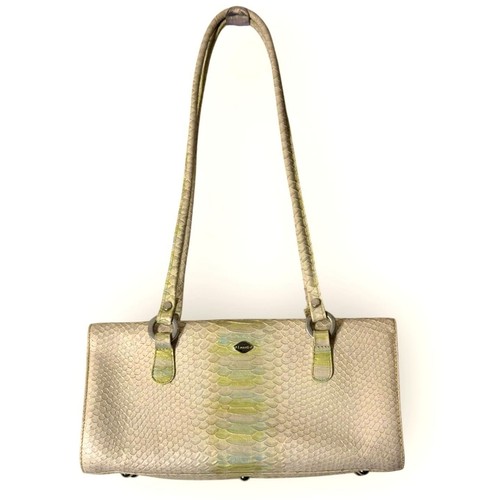 I SANTI Vintage Shoulder Bag Italy Leather Iridescent Cream Python Embossed