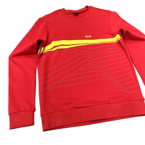 Hugo Boss Hombre Ajuste Regular Cuello Redondo Sudadera en Rojo Talla M - Imagen 5 de 12
