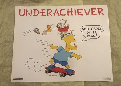 Vintage Bart Simpson Poster Underachiever Man 20 X16 Western Graphics 1990 Ebay