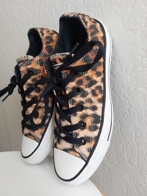 Converse All Star Low Top Flats Leopard Print. W6 M4