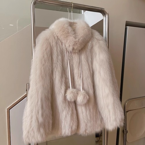 Dicke Damen-Kunstfell-Kragen Pompon Outwear Wintermode kurzer Mantel Jacke - Bild 28 von 29