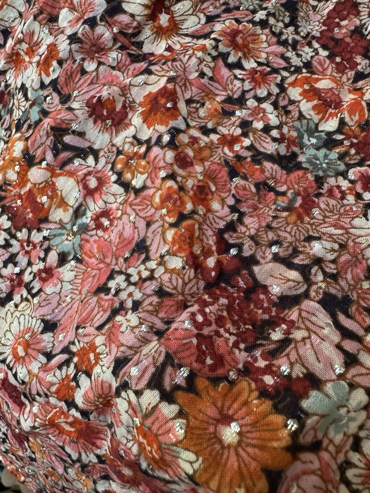 Talbots Floral Size Large Button Blouse Silver Th… - image 4