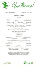 VTG June 5 1963 Cunard Line Ship RMS Mauretania Breakfast Menu Good Morning