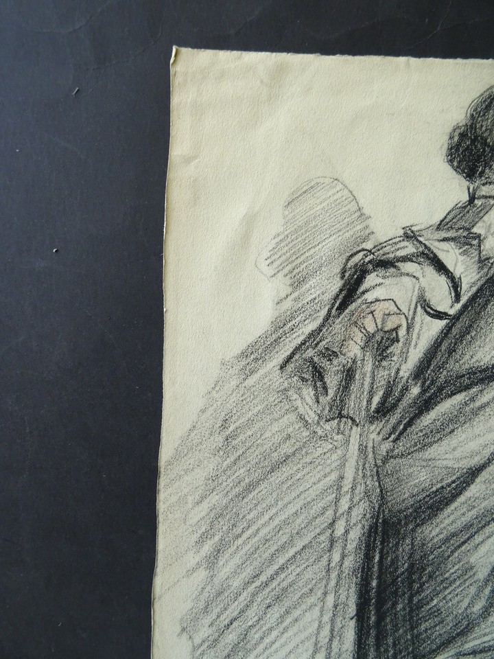 FRENCH ROMANTIC SCHOOL 19thC AN ACTOR ON STAGE CHARCOALRED CHALK