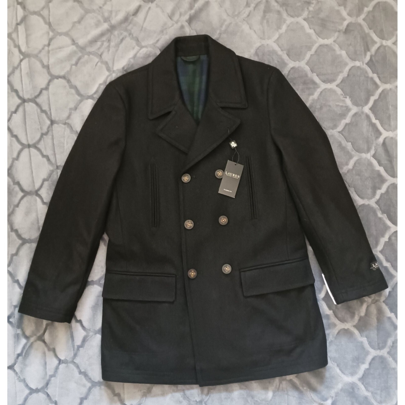 LAUREN RALPH LAUREN Mens Luke Wool-Blend Classic Fit Peacoat Black Size 38 Regular