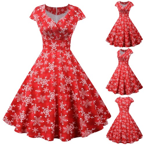 Women Retro Short Sleeve Christmas 1950s Housewife Evening Party Prom Dress  US | eBay