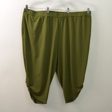 Susan Graver Liquid Knit Cropped Pants With Ruching Womens 3X Green Stretch