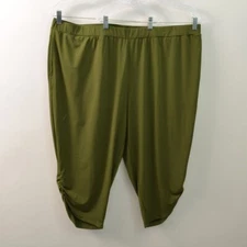 Susan Graver Liquid Knit Cropped Pants With Ruching Womens 3X Green Stretch