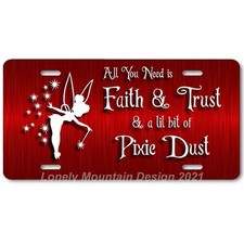 Tinkerbell Pixie Dust Novelty License Plate -whitered Image On Flat Aluminum
