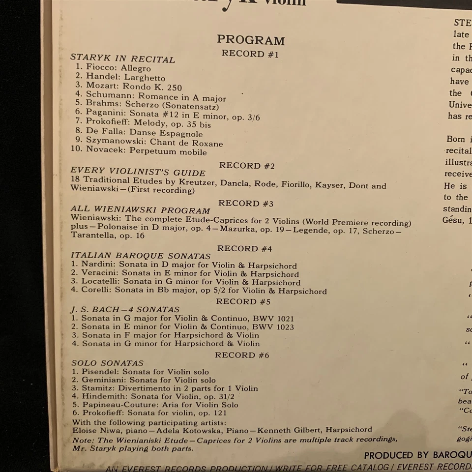 STEVEN STARYK violin - 400 Years of the Violin - EVEREST SDBR 3203/6 ST 6LP BOX - Image 3 of 4