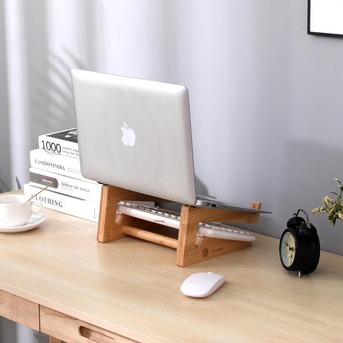 Laptop Stand Wooden Vertical Laptop Stand for Desk Bamboo Laptop Stand Comp - Afbeelding 9 van 11