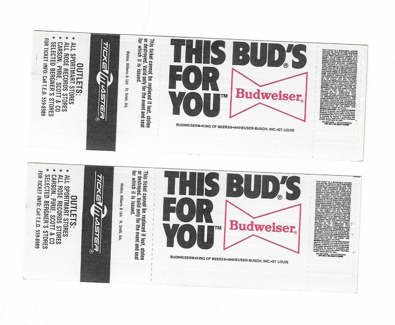 Virginia Slims of Chicago Unused Tennis Tickets from November 15, 1987