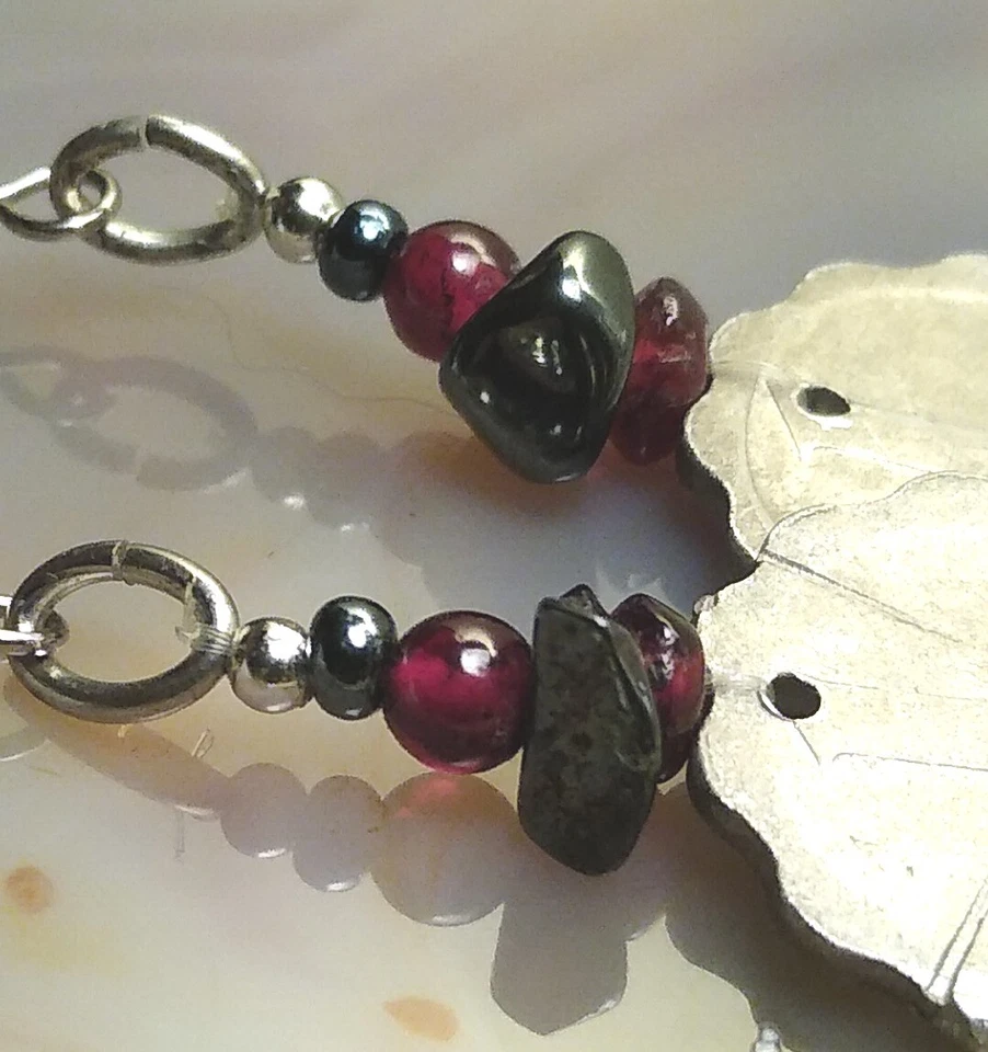 Pendientes moneda Israel 1 ágora orejas de cebada, hematita y cuentas de piedra roja! Foto 2 de 4