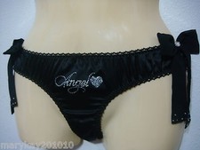 VTG VICTORIA'S SECRET ANGEL BLACK SATIN RHINESTONE RUFFLE PANTY S M