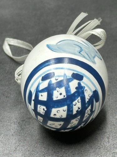 Coniglietto coniglio coniglietto bianco blu uovo vero scavato soffiato vintage dipinto a mano Pasqua - Foto 10 di 12