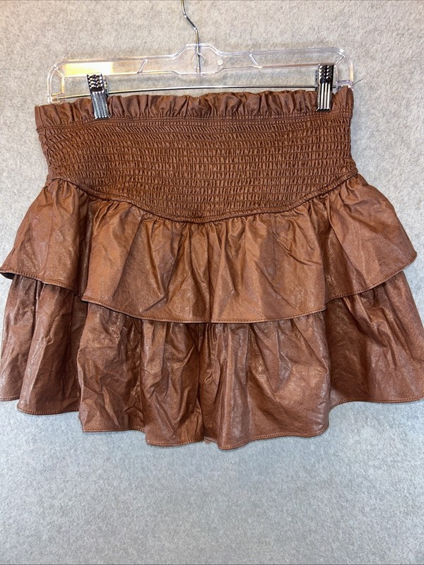 Fab’rik Mini Skirt Womens Medium Faux Leather Brown Ruffle