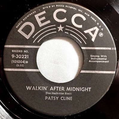HEAR IT 50's 45 rpm record Patsy Cline ''Walkin' After Midnight'' from 1957