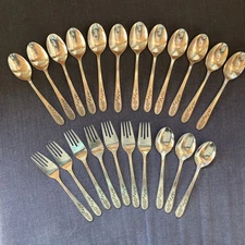 VTG Stanley Roberts FLORAL TRELLIS Satin Stainless Teaspoons Salad Fork Lot 22