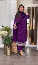 New Exclusive Purple Chinnon Silk Salwar Kameez With Dupatta For Indian Party