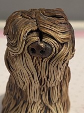 Vintage Studio Pottery Sheepdog Handmade Old English Spaghetti Art Brown 6.5cm 