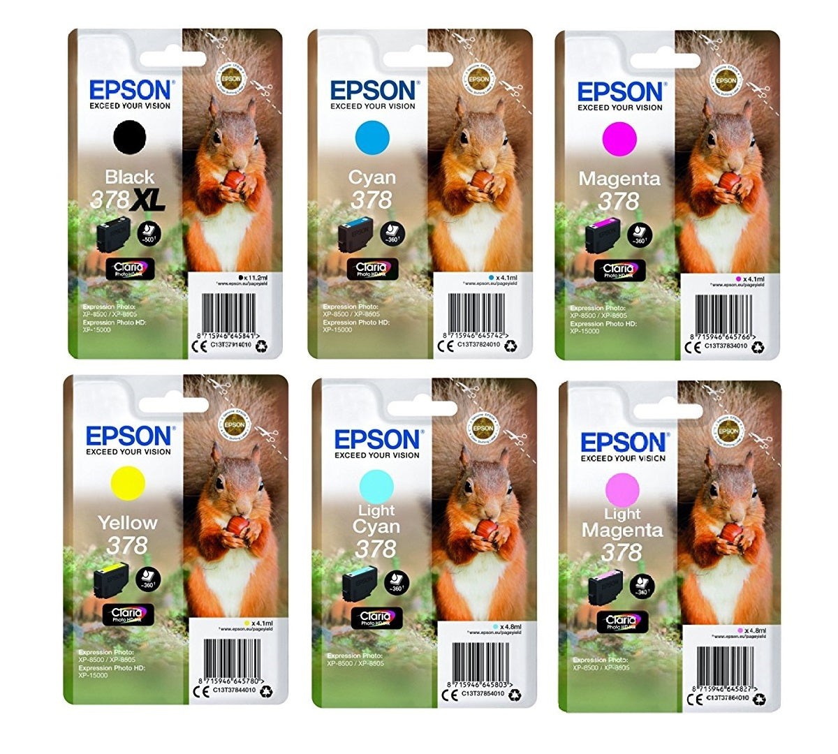 Epson 378 Squirrel Claria Photo HD Ink Cartridges - 6 Pack - Black, Cyan, Magenta, Yellow, Light Cyan, Light Magenta - Image 10
