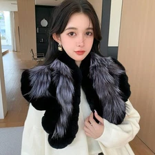 Women Real Rabbit Fur Scarves Ladies with Fox Fur Shawls Winter with Real Fur 