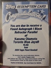 2026 Topps Finest Auto BLACK Refractor Kazuma Okamoto FA-KO Blue Redemption