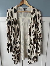 Cashel Cardigan Size Small Leopard Print Long Sleeve Open Front Waterfall Knit