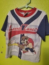 Taz Looney Tunes Spellout Vintage Shirt Youth Baseball AOP 1998 VTG Graphic RARE