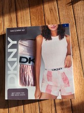 DKNY Tank  Short Boxed Set Pajamas Sleep Pink Abstract Lines Size Large