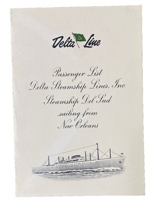 Delta Line Steamship Del Sud Cruise, New Orleans, Vintage 1960s Passenger List