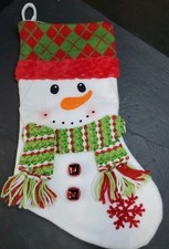 Hobby Lobby Christmas Snowman Felt Yarn Sweater Bells Stocking 17 Inches Tall