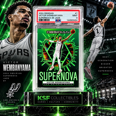 2024 Panini Obsidian Supernova Electric Etch Jade /25 Victor Wembanyama #7 PSA 9