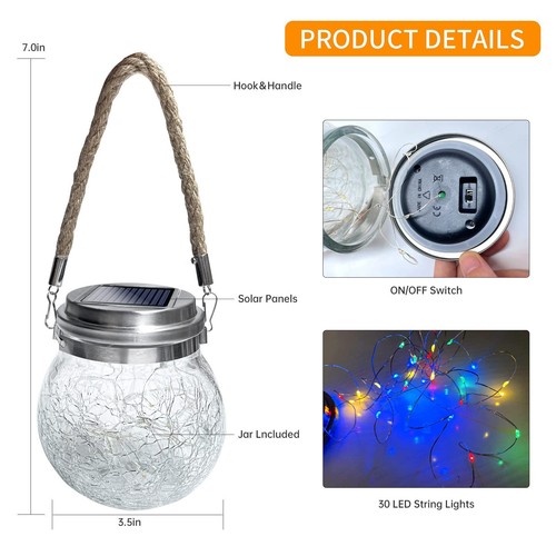 Outdoor Hanging Solar Lights, 2 Pack 30 LED Solar Cracked Glass Ball Lanterns... - Picture 5 of 7