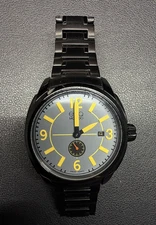 Men's ESQ by Movado Black Stainless Watch Gray & Yellow Dial 43mm Swiss Quartz