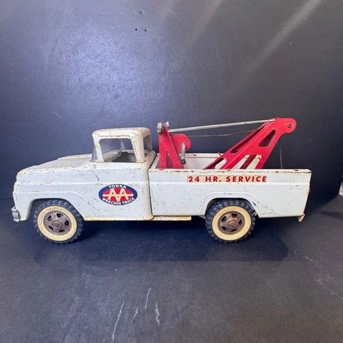 Vintage Tonka AA Wrecker Truck Pressed Steel White Red Tow Truck 1950s Toy