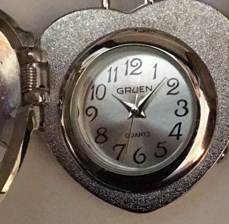 GRUEN~Heart Locket Watch,Sterling Silver,Pave Crystals-Box and Warranty Included - Image 2 of 4