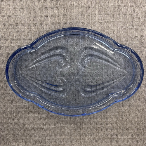 Vtg Bagley Glass Vanity Tray Pale Blue Art Deco Dressing Table Pressed 12.5" - Afbeelding 3 van 10