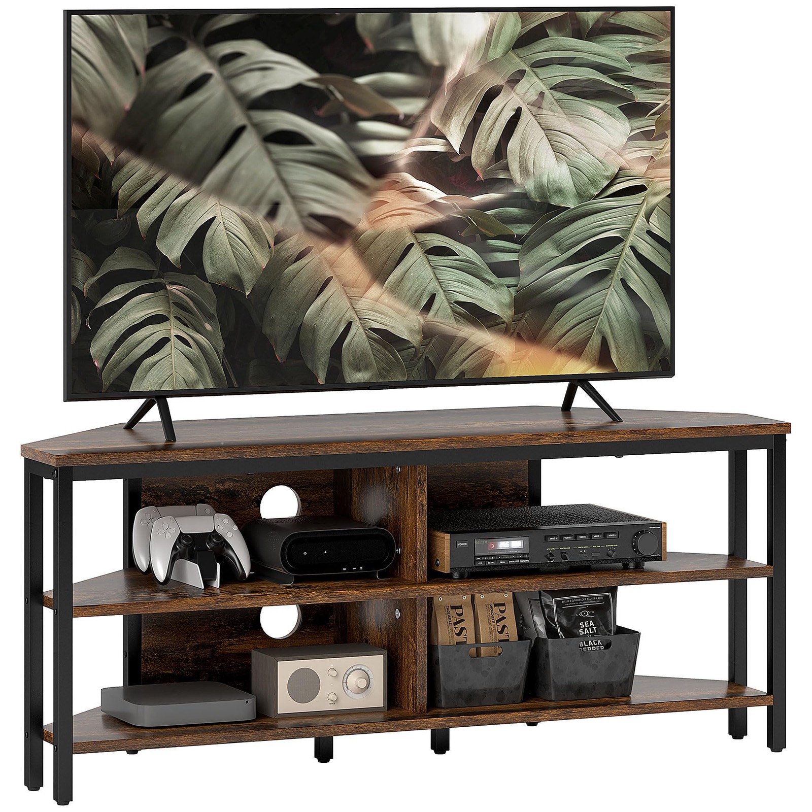 HOMCOM 50" TV Stand Cabinet, TV Unit with Storage Shelves, Rustic Brown - Image 2