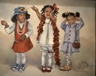 Vintage J. Rose Lithograph on Canvas Framed Artwork Children Portrait 1986 — photo 1