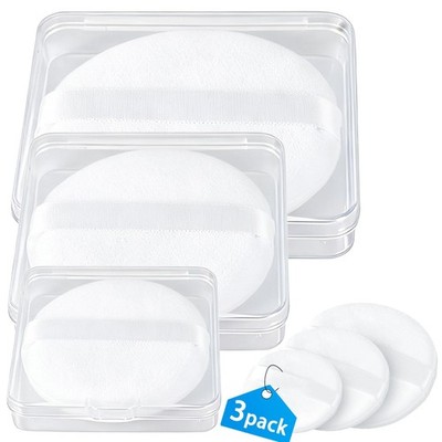 3 Pack Soft Face Body Powder Puff with Container for Makeup Application